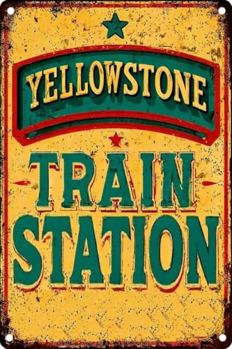 FWBOYSV Vintage Tin Sign Retro Metal Yellowstone Train Station Signs For Home Decor Stylish Wall Art...