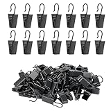 Manysky Curtain Clips Hooks, 100 Pack Stainless Iron Drapery Hooks Clips for Hanging Party String Lights Christmas Courtyards Decoration, Art Craft Display, Gutter Tent Camper Awning Hangers, Black