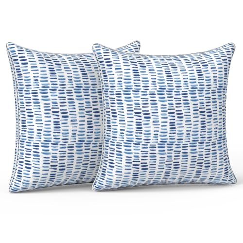 LVTXIII Outdoor Throw Pillows 20x20 Patio Waterproof Square Pillows with Piping Fade Resistant Accent Pillow for Spring Summer Garden Decoration Set of 2 Pebble Blue