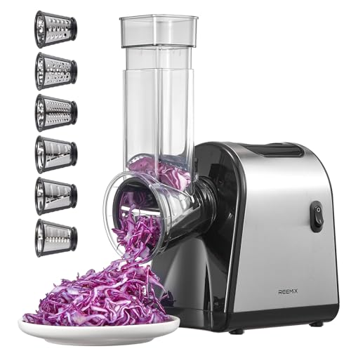 Electric Cheese Grater, Electric Food Grater with 6 Interchangeable Blades – Slicing, Shredding & Zesting | Stainless Steel Blades, Fast, Effortless Meal Prep for Home Cooks