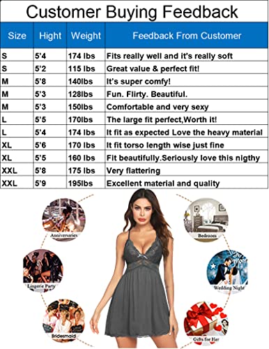 Avidlove Women Babydoll Nightgown Chemises Lace Modal Sleepwear V-Neck Full Slip Sleep Dress (Medium, Dark Gray) #TOP5