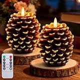 Verdenu 2 Pack Pine Cone Candles, Christmas Real Wax Led Candles with Remote Timer, Flickering Christmas Flameless Candles Battery Operated, Pinecone Candle for Christmas Holiday Decoration