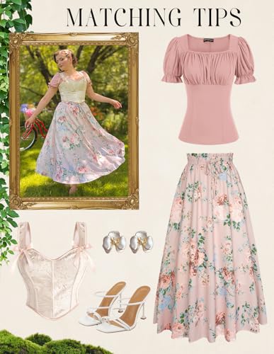 Vintage Floral Long Skirt Summer A Line Elegant Maxi Skirts for Women Pink M — view 5