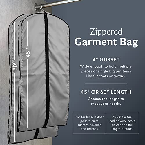 45" Fur Coat Garment Bags For Travel & Hanging Clothes (Grey) - Suit Covers Garment Bag For Men & Women Dress Bag - Closet Storage Suit Bag, Dress Bags, Coat Storage #TOP2
