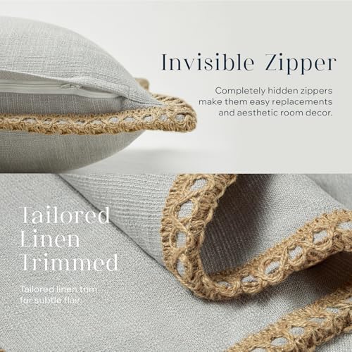 Phantoscope Pack of 2 Farmhouse Decorative Throw Decorative Pillow Cover Burlap Linen Trimmed Tailored Edges, Flax Gray, 20 x 20 inches, 50 x 50 cm by Phantoscope - Image 3