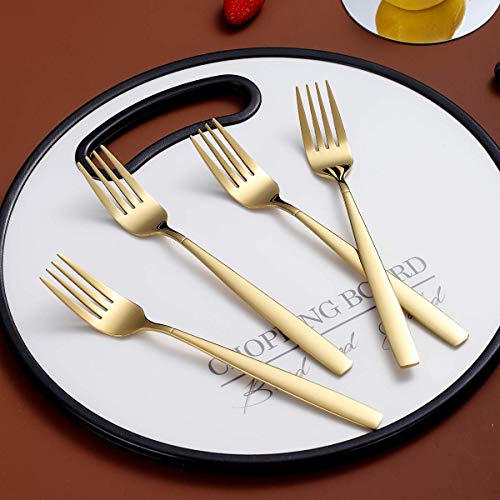Berglander Gold Dinner Forks Of 4, Stainless Steel Titanium Golden Plating Fork Set, Forks And Spoons Silverware, Spoons And Forks Set #TOP1
