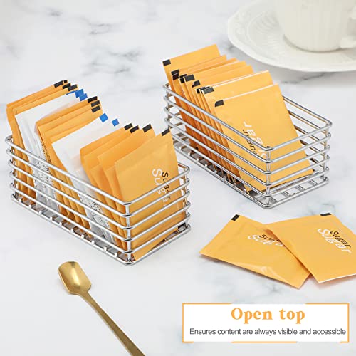 2 Pcs Sugar Packet Basket Sugar Packet Rack Sugar Packet Holder Small Sugar Caddy Iron Sugar Packet Organizer For Coffee Bar Tea Storage, 4.5" X 2.25" X 1.75" (Silver) #TOP1
