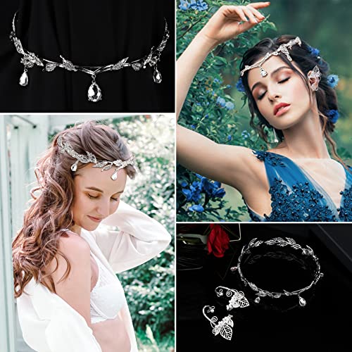 Sailimue 3 Pieces Rhinestone Leaf Wedding Tiara Headband Elf Ear Cuffs For Women Fairy Elf Crown Headpiece Earrings Elven Ear Cuffs Fairy Costume Accessories For Cosplay Decoration Pageants Prom #TOP4