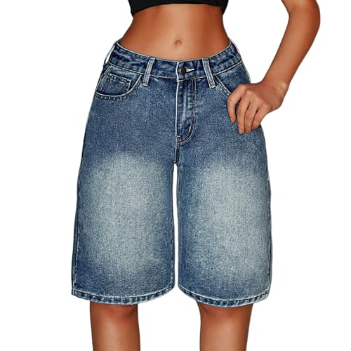 Pantalones cortos vaqueros para niñas con cintura alta elástica y un ajuste cómodo juvenil
