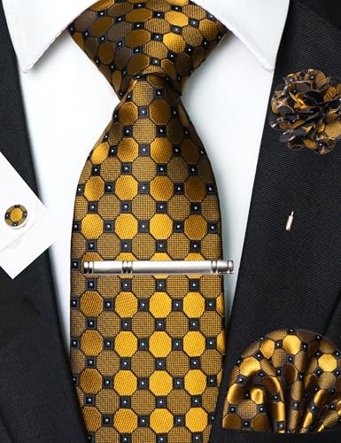 Image of JEMYGINS Mens Tie and Pocket Square,Lapel Pin,Cufflinks,Tie Clip Sets with Gift Box 5PCS