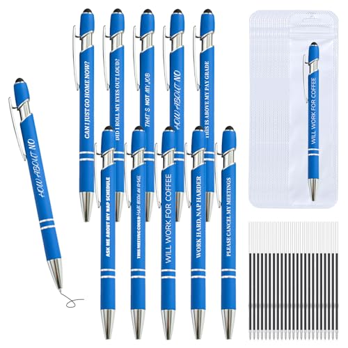 30 Pcs Funny Sarcastic Pens - 10 Set Ballpoint Pens with Refills & Bags,Fun Pen with Snarky Sayings, Stylus Tip - Demotivational Pen for Adults, Coworkers, Office - Funny Gag Gift, Novelty Gift (Blue)