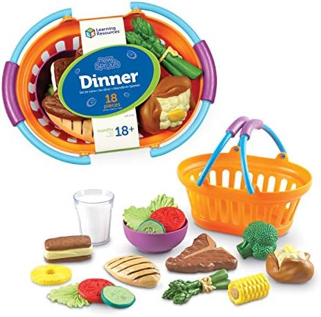 Learning Resources New Sprouts Dinner Food Basket - 18 Pieces, Ages 18+ Months Pretend Play Food for Toddlers, Preschool Learning Toys, Kitchen Play Toys for Kids, Play Food with Basket