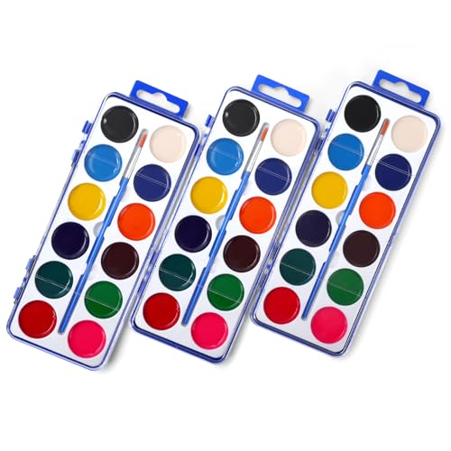 3 Pack Watercolor Paint Set for Kids, 12 Colors Watercolors Paints with Paint Brush, Kids Watercolor Paint Set for Party Favor, Classroom.