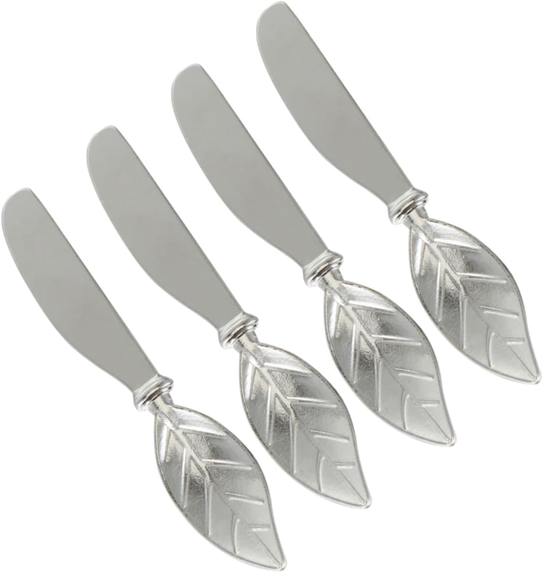 Totority 4 Piece Leaf Butter Spreader Knives, Zinc Alloy Silver Set