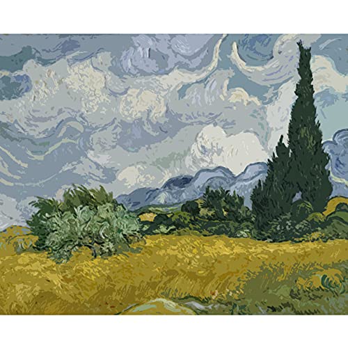 Kit peinture par numéros champ de blé 40x50 cm toile roulée pour adulte débutant