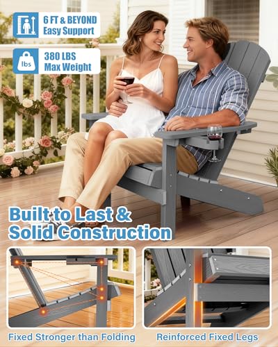 YEFU Adirondack Chair Weather Resistant: Outdoor Chair HIPS Plastic Adirondack Chairs - Patio Chairs with Wood Texture - Lawn Fire Pit Deck Porch Garden Chairs for Adults (Grey) - Image 8