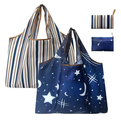 TANGZHIFEIYUE Reusable Shopping Bags, 2 Pcs Holds 15kg Eco-Friendly Lightweight Waterproof Foldable Stylish Shopping Bags Compact Design for Groceries Travel Work
