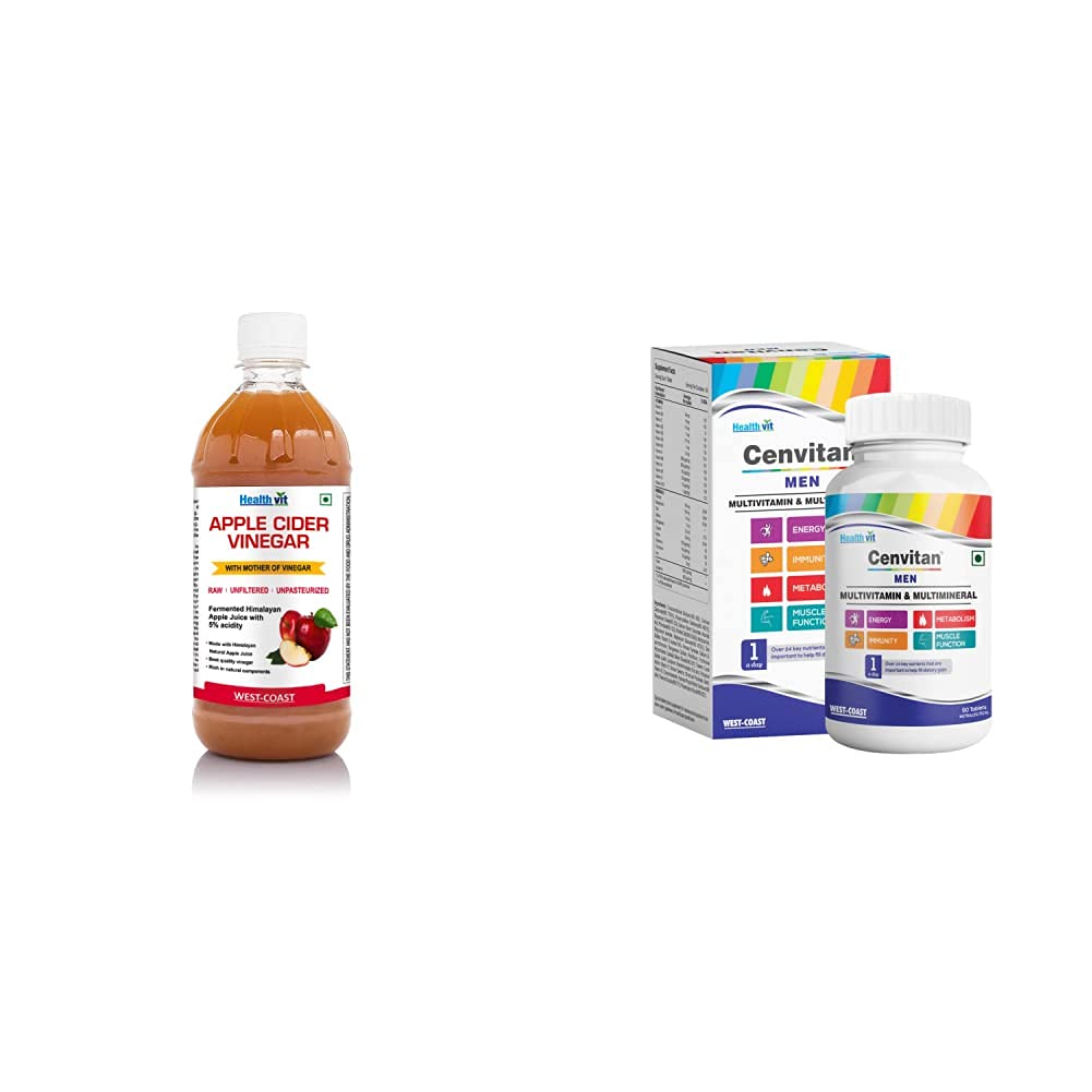 HealthVit Apple Cider Vinegar with Mother Vinegar Unfiltered - 500 ml and Healthvit Cenvitan Men Multivitamin & Multimineral with 24 Nutrients - 60 Tablets (B095WB8XV9) Amazon Price History, Amazon Price Tracker