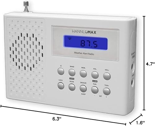 Miniatura 2 de HANNLOMAX HX-512R Radio portátil de banda AMFMclima, reloj despertador, pantalla LCD, conector para auriculares. (blanco)