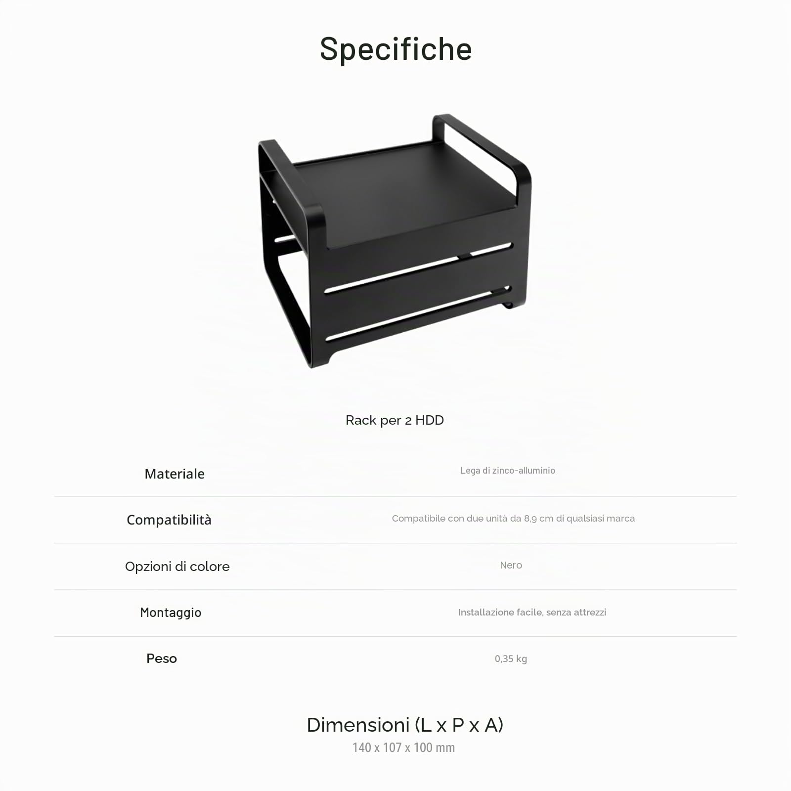zimablade Vassoio rack HDD a 2 alloggiamenti, Zimaboard e altre unità di archiviazione doppie da 3,5 pollici, rack di montaggio per unità disco rigido con design in lega di alluminio