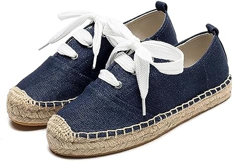 A COUPLE OF LINES Espadrille Sneakers - Lace Up Women Flats Thick Bottom Espadrilles for Women（Navy Blue,7.5） | Image 2