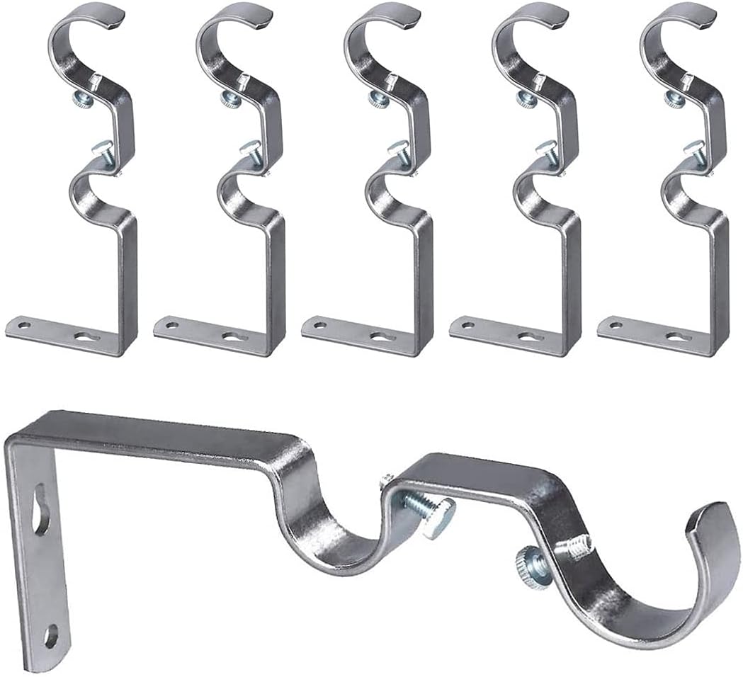 Double Curtain Rod Hanging Brackets Havy Duty Rod Holder 6Pcs-Satin Nickel