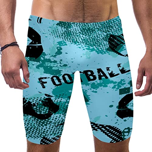 Traje de baño de natación para vacaciones y piscina con estampado multicolor de fútbol azul