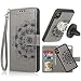 iPhone X/XS Case,iPhone X/XS Wallet Case with Detachable Slim Case,Card Solt Holder,Fit Car Mount,CASEOWL Mandala Flower Floral Embossed Leather Flip Lanyard Wallet Case for iPhone X/XS/10/10S[Gray]