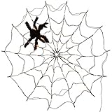 ☀【SPIDER WEB LICHT】: ein Spinnennetz mit einem Durchmesser von 100 cm, 70 orangefarbenen LED-Lichtern und eine schwarze Spinne mit einer Länge von 30,5 cm und einer Breite von 8,9 cm.