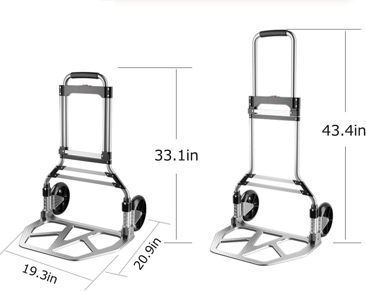 Heavy Duty Folding Hand Truck Dolly Cart Luggage Cart with 2 Elastic Ropes Telescoping Handle Handing Truck for Luggage Moving Travel Shopping Office Use (286 Lb 2 Wheels)