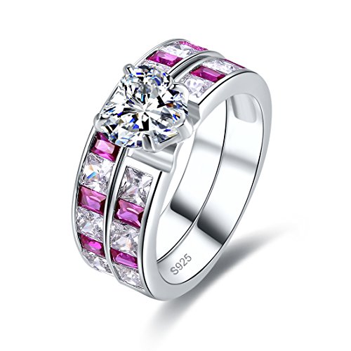 925 Sterling Silver Rings for Women, Heart Wedding Bridal Ring Set, Simulated Blue Sapphire Stackable Wedding Band Solitaire Promise Ring for Her