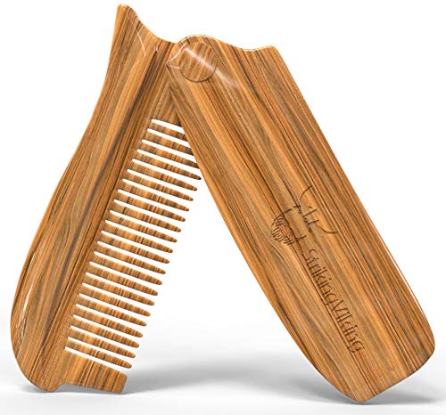 Folding Comb for Men, Anti-Static Wooden Hair Comb & Beard Comb, Pocket-Sized Men's Comb, Use with Gels Balms Oils or Dry (Wide Tooth) - Striking Viking