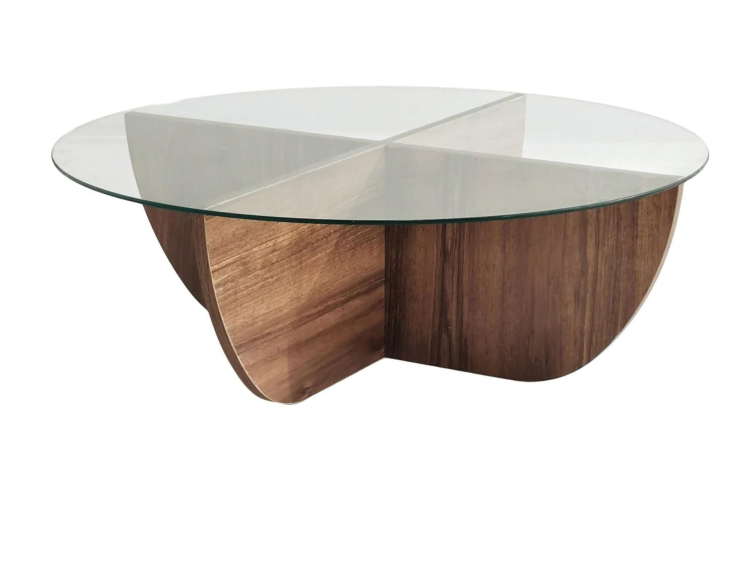 Menzzo Table Basse Design Sunac D90cm Verre Transparent et Bois foncé