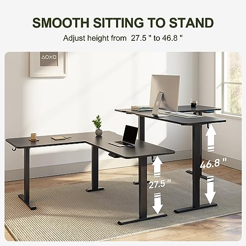 Image of BANTI L-Shaped Standing Desk - 63 x 55 Inch Adjustable Corner Standing Desk with Charging Station - L Shape Sit Stand Table with Memory Controller, Splice Board for Home Office, Black
