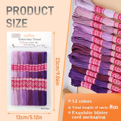 Image of 12 Skeins Embroidery Floss, 105 Yards Purple Embroidery Thread