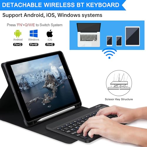 iPad 9.7 Case with Keyboard for iPad 6th Generation 2018/5th Gen 2017, iPad Air 2 (2014),iPad Pro 9.7", Magnetic Detachable Wireless Keyboard, Protective Cover with Pencil Holder for iPad 9.7 inch - Image 5