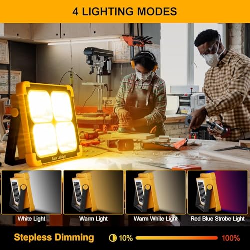 Image of 100W LED Construction Spotlight Solar Light Portable, 10000LM 12000mAh Battery Work Light USB Rechargeable Battery, 4 Light Modes, Camping Fox Lamp for Emergency Portable Outdoor, Construction, Garage
