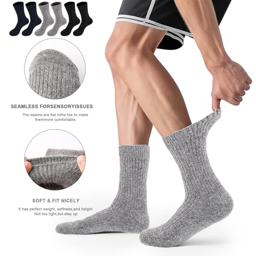 Image of CHAO RAN 3 Pairs Mongolia Wool Cashmere Socks for Men Winter Warm Male Socks Thick Soft Dress Crew Socks