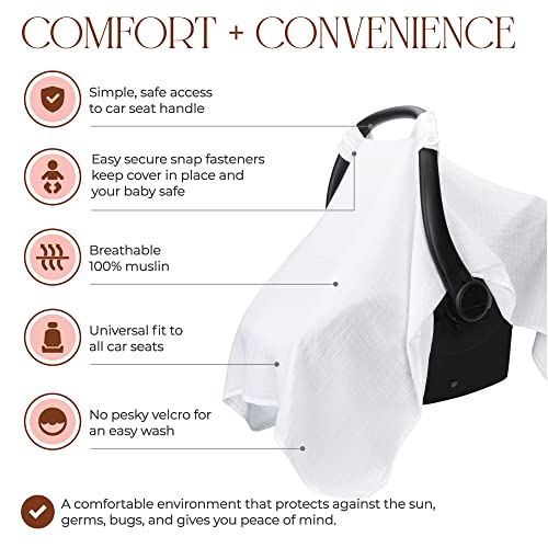 Comfy Cubs Muslin Burp Cloths Large 100% Cotton and Muslin Cotton Baby Car Seat Cover Bundled4