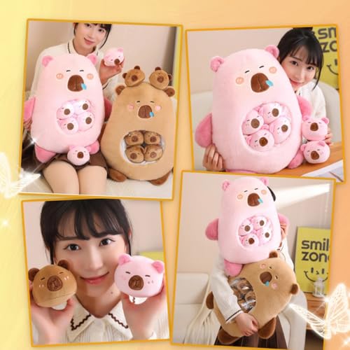 Capybara Stuffed Animal Kawaii Capybara Plush with 6 Cute Babies Bag of Capybara Plushies Pillow Stuffed Toys for Girls Boys Gifts,Pink - Image 4