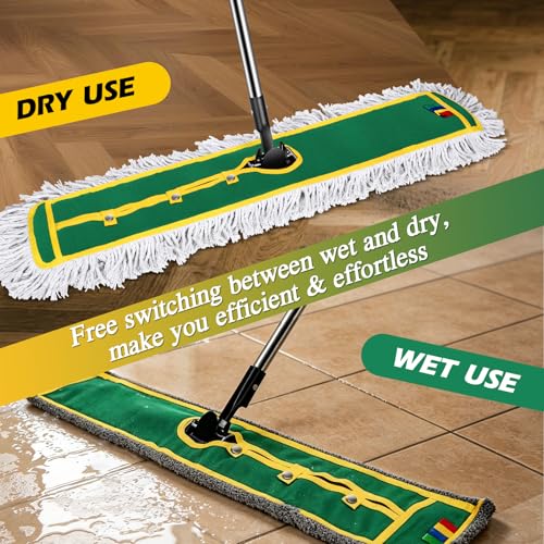 Image of 42 inch Commercial Dust Mop for Floor Cleaning, MASTERTOP Large Flat Mop with Long Handle, Sweeping Broom with 2 Different Mops Pads, Industrial Mop for Hardwood, Tile, Gym, Office, Mall, Warehouse
