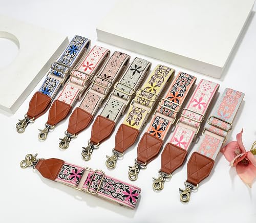 Image of LEMEDE Purse Strap,2 inch Leather End Shoulder Strap Adjustable Replacement,Retro Jacquard Multi-pattern Crossbody Bag Straps