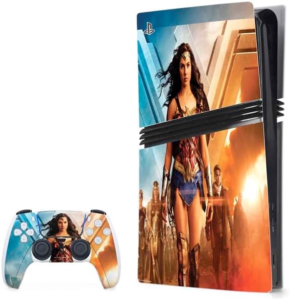 Skinit Decal Gaming Skin Compatible with PS5 Pro Bundle - Officially Licensed DC Comics Wonder Woman Battle Ready Poster Design