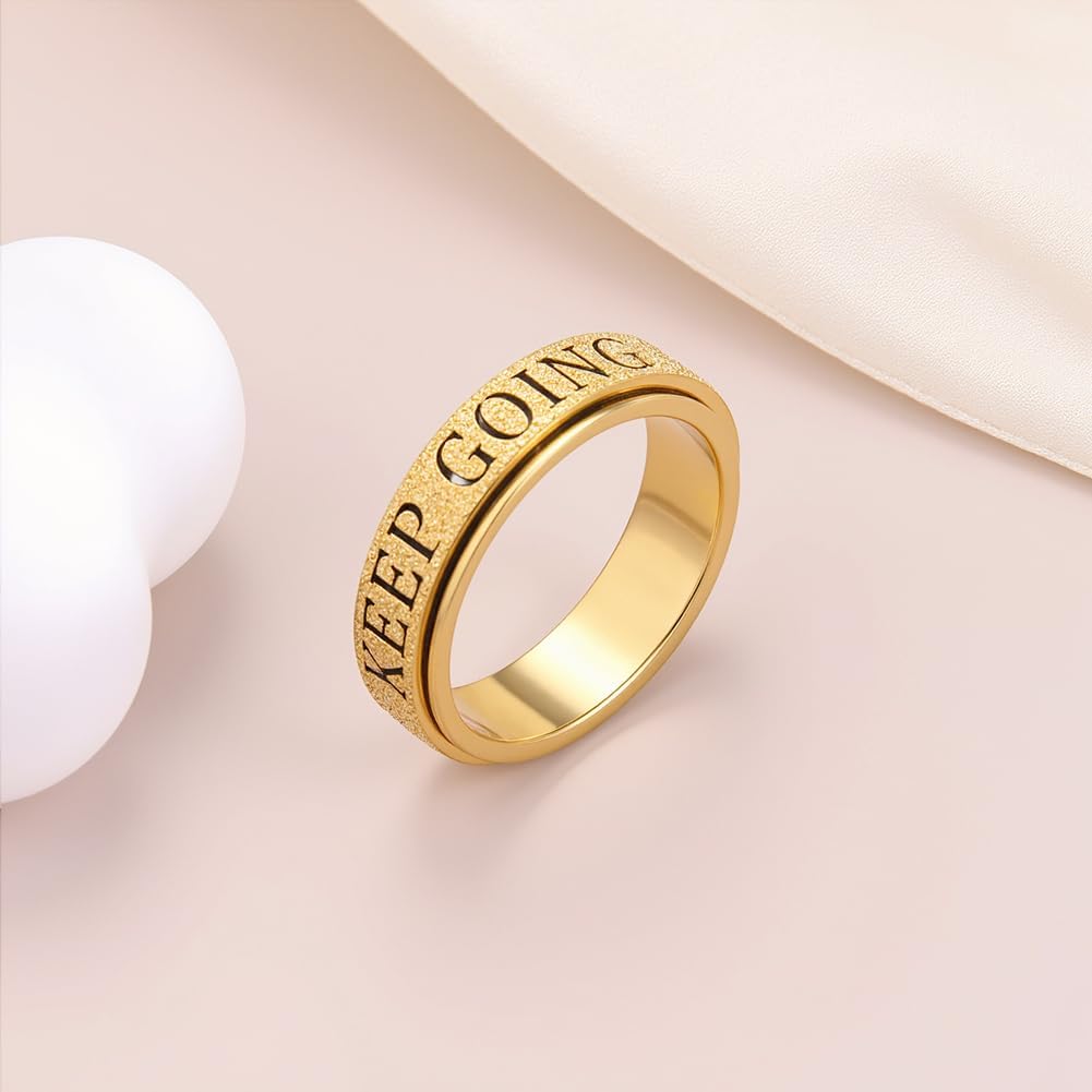 Fidget Toys Adults Anxiety Ring for Women: Fidget Spinner Cute Keep Going Symbol Thumb Ring Stainless Steel Gold Silver Black Size 5 6 7 8 9 10 - Image 5