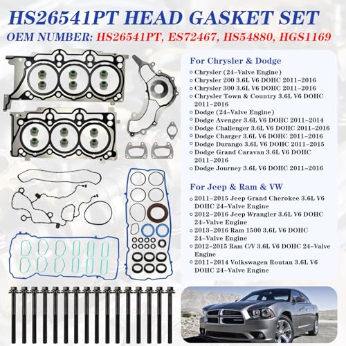 Image of Cylinder Engine Gasket Set with Bolts 3.6L V6 | 2011-2016 Chrysler 300 /200, Dodge Charger Challenger Avenger Ram 1500 /Promaster 1500 /2500 /3500, Jeep Wrangler Grand Cherokee