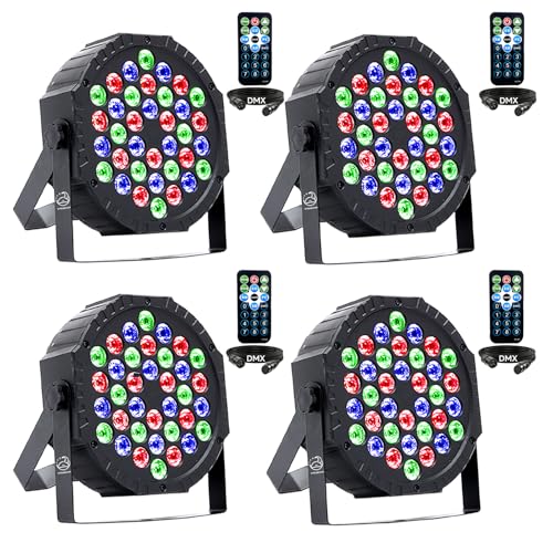 VYmaksran LED Par Strahler 36 LED RGB Bühnenlicht, DMX512 & Fernbedienung, 7 Lichtmodi mit Soundaktivierung, Discolicht Partylicht für DJ Bar Hochzeit Halloween Weihnachten, 4er Pack