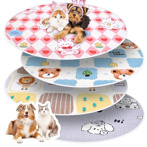 4 pcs wasserdichte wiederverwendbare Welpenunterlagen für Wurfkisten saugstarke runde Trainingsunterlagen für Hunde Katzen Meerschweinchen Zuchthunde als Hundebett Schutz oder Tierboxen Unterlage 82cm
