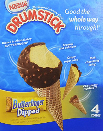Drumstick, Butterfinger Ice Cream Cones, 4 Count (Frozen)