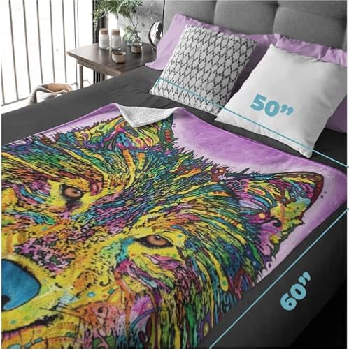 Dawhud Direct Colorful Wolf Fleece Blanket For Bed, 50" X 60" Dean Russo Ii Wolf Fleece Throw Blanket For Women, Men And Kids - Super Soft Plush Wolf Blanket Throw Plush Blanket For Wolf Lovers #TOP2