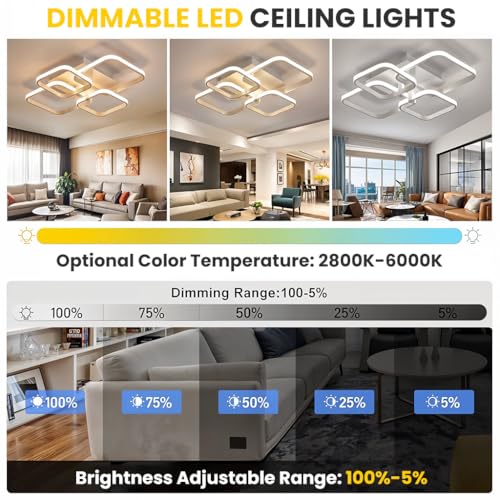 Image of ELEPHANTBOAT Chandelier Lights for Ceiling, LED Ceiling Lights for Living Room with Remote Control, White Acrylic Modern 3-Color Ceiling Fancy Light Flush Mount, 58x45x12cm